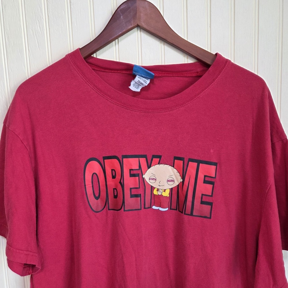 Family Guy Sleepwear Shirt Mens‎ XL Red Stewie Obey Me Cartoon Graphic Tee